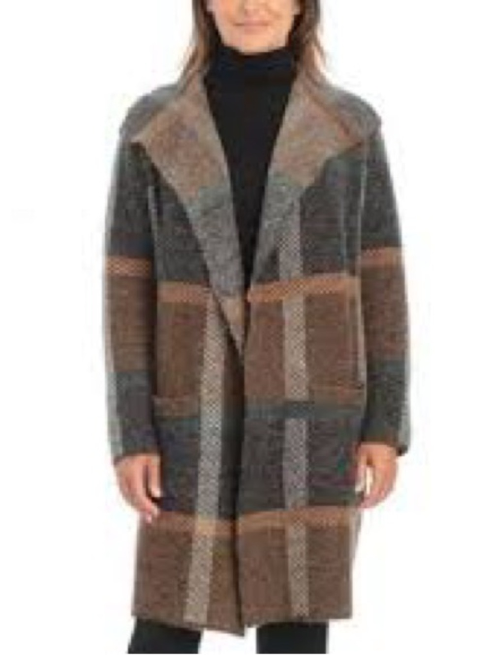 Joseph Plaid Open-Front Long Cardigan - Brown & Gray